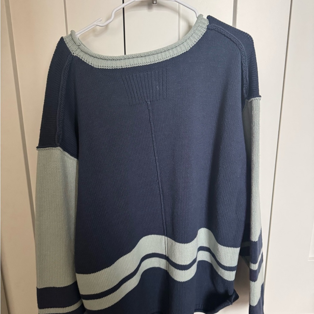 NWT We The Free Ella Colorblock Roll Neck Knit Sweater Blue Combo 97% Cotton - Picture 5 of 7